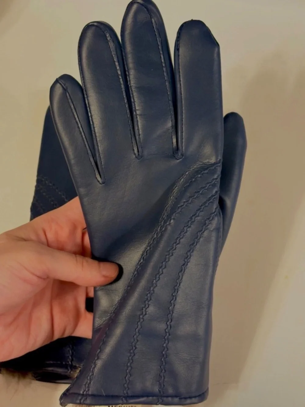 Vintage Ladies Gloves Navy Montgomery Ward Rabbit Fur Lined Vinyl NWT Sz M Retro